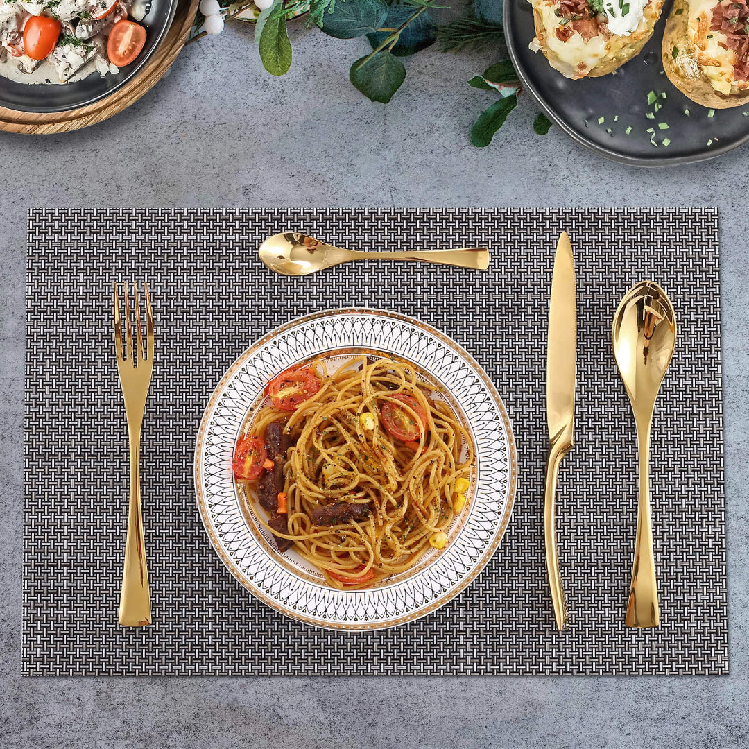 Modern Glossy Gold Flatware Set With Tea spoon