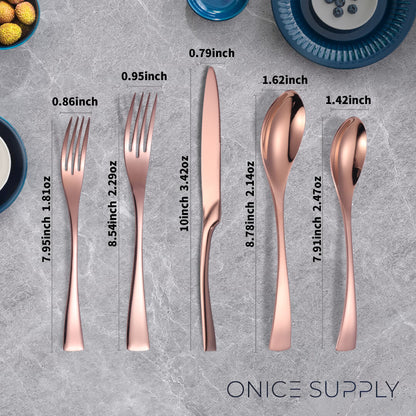 Modern Glossy Rose Gold Flatware Set