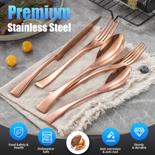 Modern Glossy Rose Gold Flatware Set