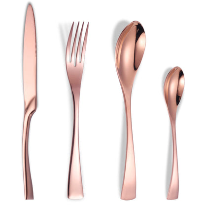 Modern Glossy Rose Gold Flatware Set With Tea spoon