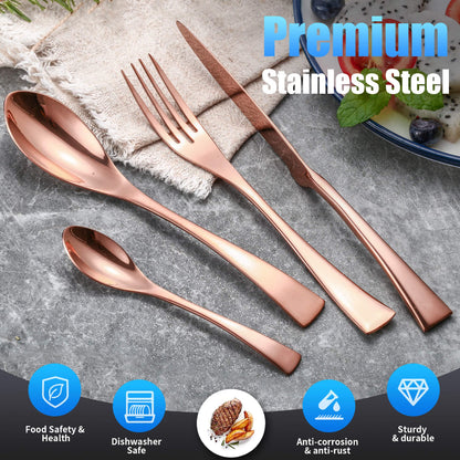 Modern Glossy Rose Gold Flatware Set With Tea spoon