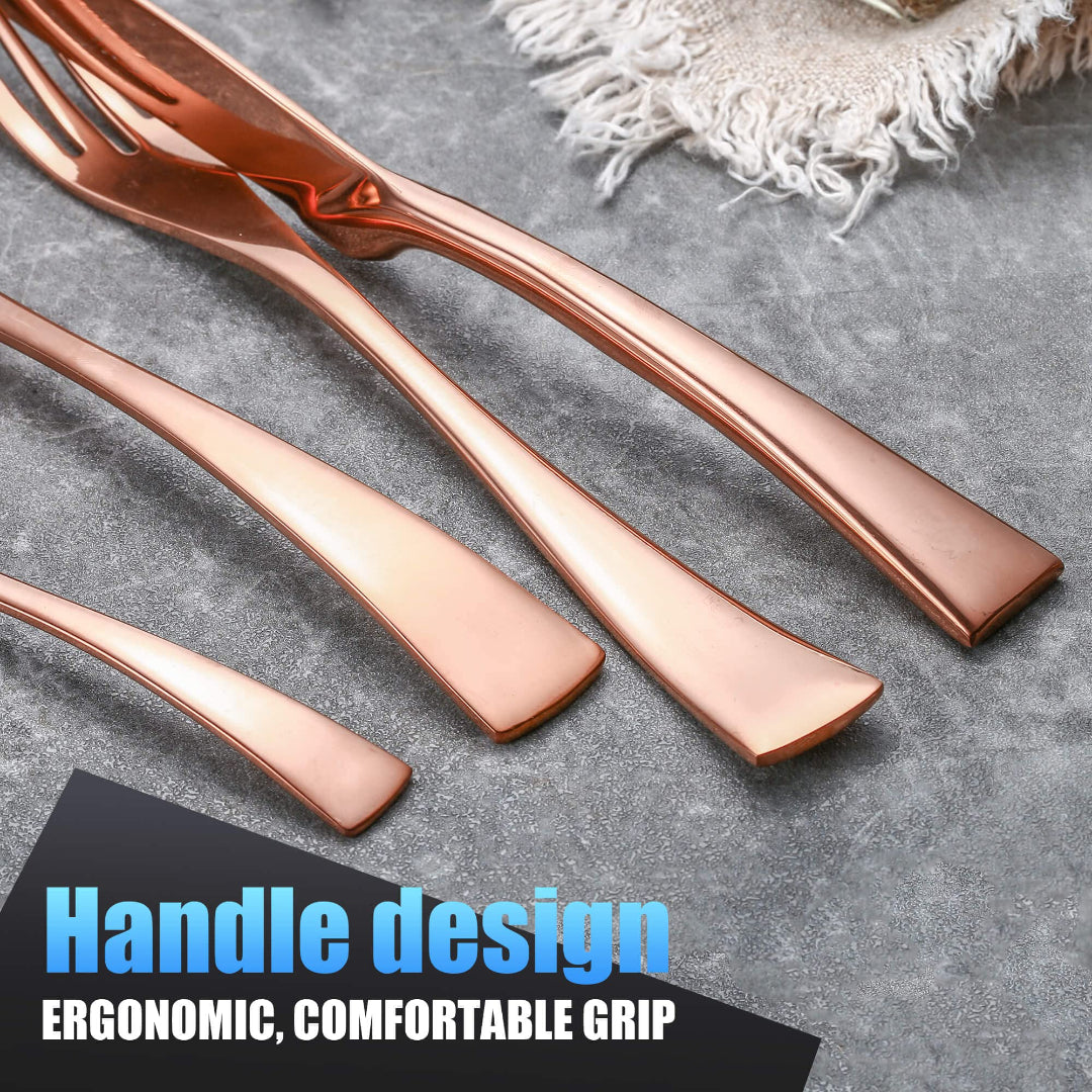 Modern Glossy Rose Gold Flatware Set With Tea spoon