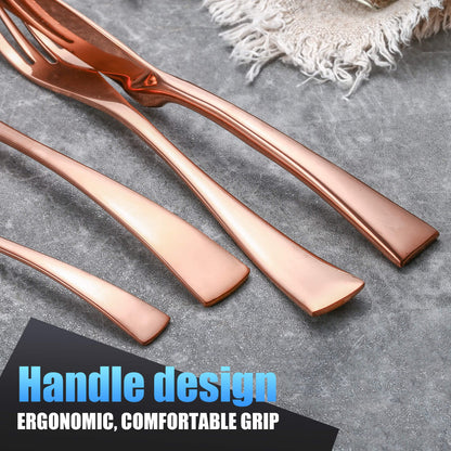Modern Glossy Rose Gold Flatware Set With Tea spoon