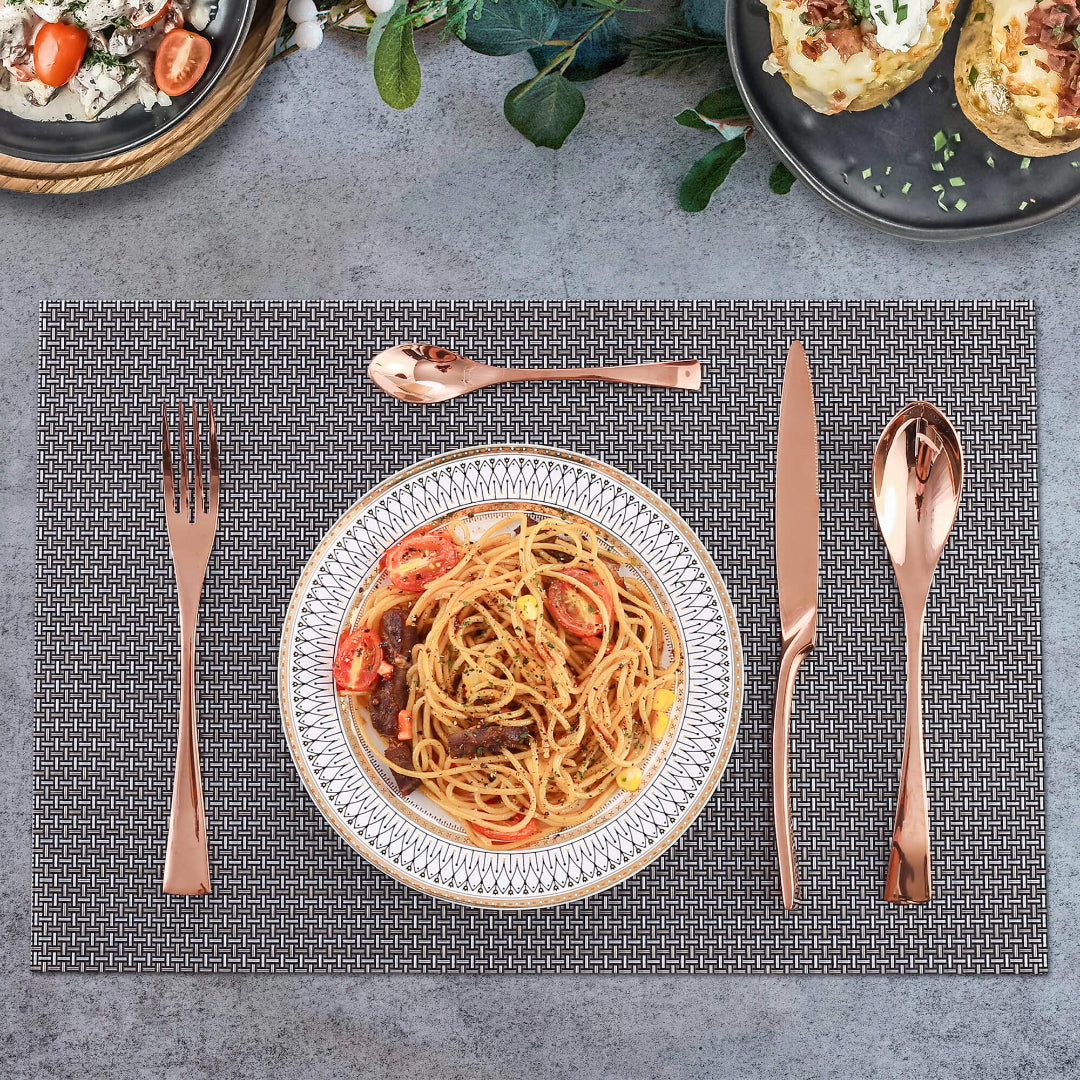 Modern Glossy Rose Gold Flatware Set With Tea spoon