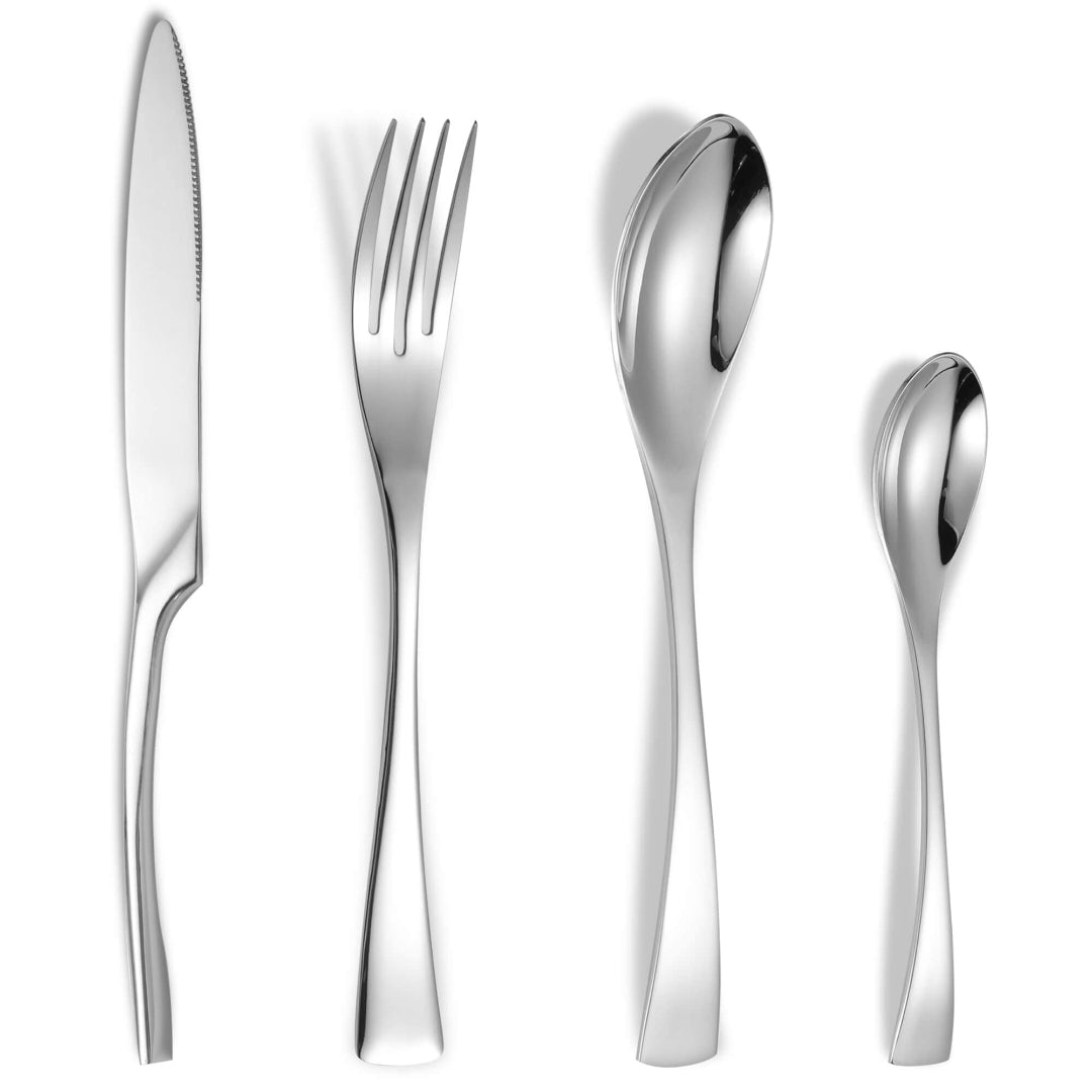 Modern Glossy Silver Flatware Set With Tea spoon