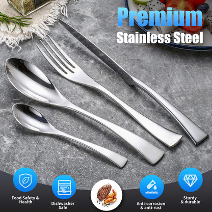 Modern Glossy Silver Flatware Set With Tea spoon