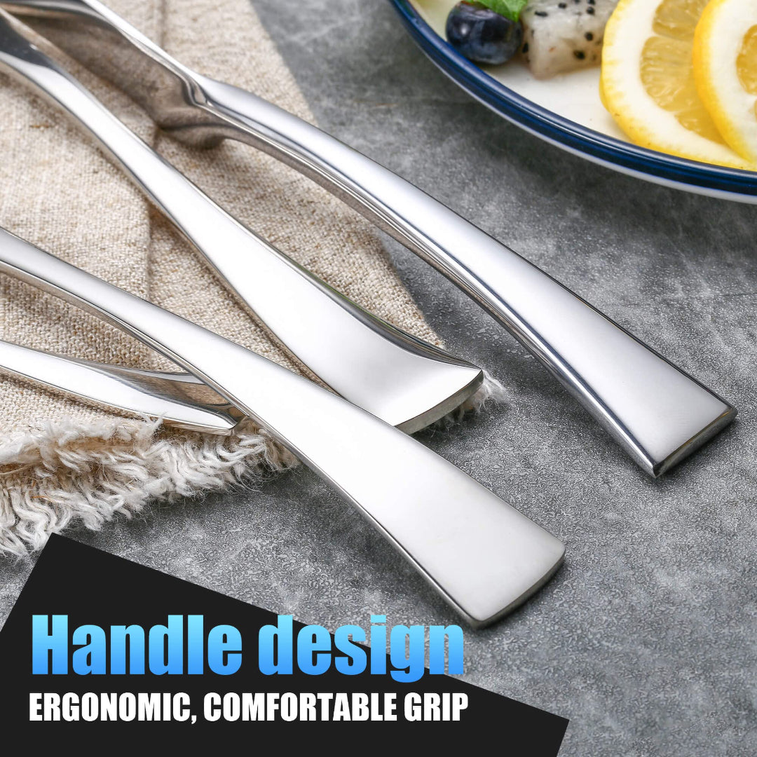 Modern Glossy Silver Flatware Set With Tea spoon