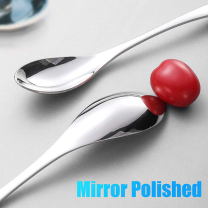 Modern Glossy Silver Flatware Set With Steak Knife