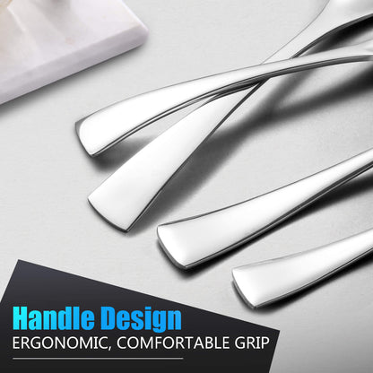 Modern Glossy Silver Flatware Set With Steak Knife