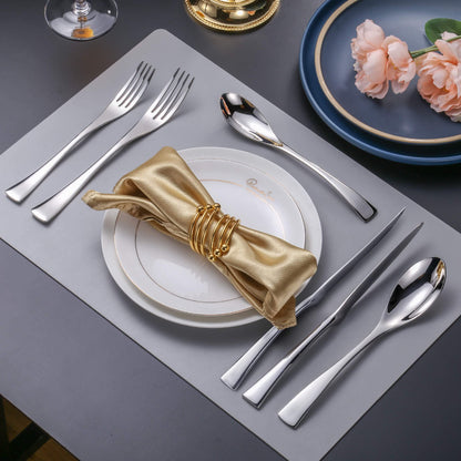 Modern Glossy Silver Flatware Set With Steak Knife