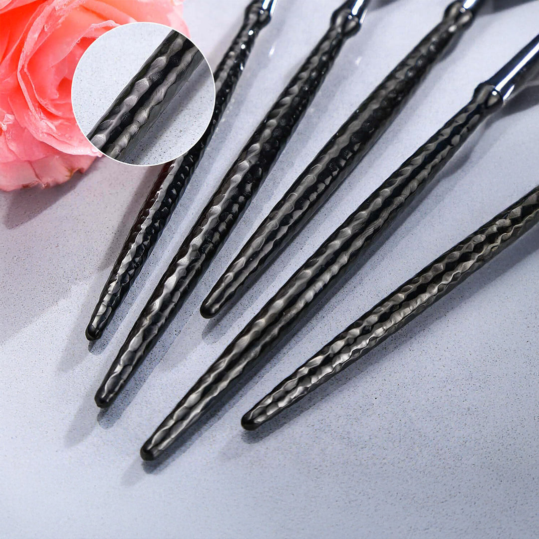 Sparkling Hammered Glossy Black Flatware Set