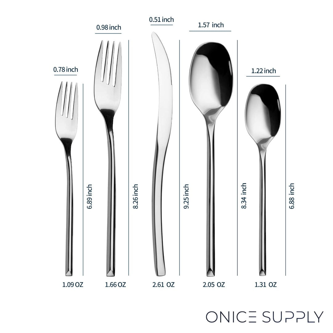 Luna Glossy Silver Flatware Set