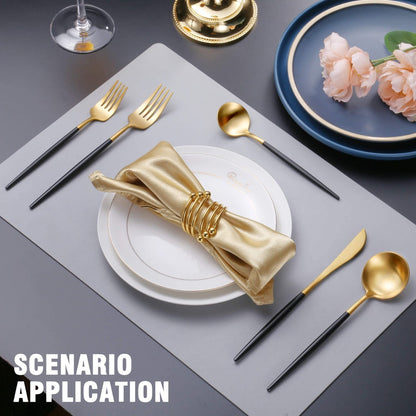 Minimalist Matte Black Gold Flatware Set