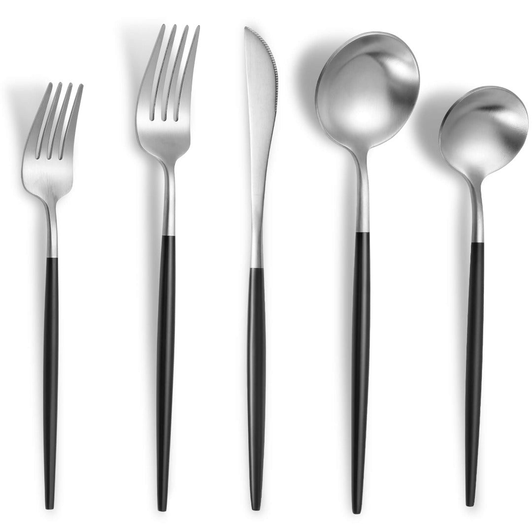Minimalist Matte Black Silver Flatware Set