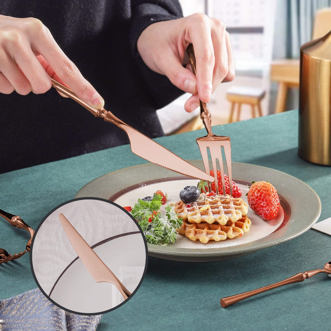 Vatican Glossy Rose Gold Flatware Set With Tea Spoon