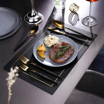 Sparkling Hammered Glossy Black Gold Flatware Set