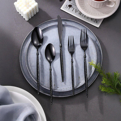 Sparkling Hammered Glossy Black Flatware Set
