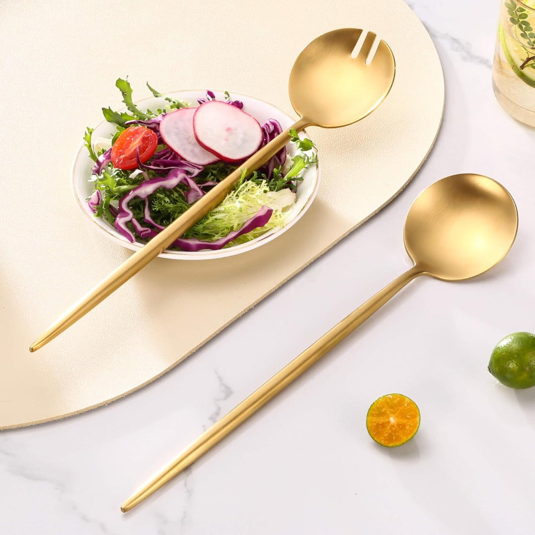 Salad Serving Matte Gold Utensils Set