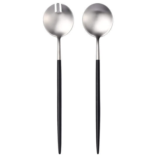 Salad Serving Matte Silver Black Utensils Set