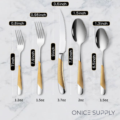 Astal Hammered Glossy Silver Gold Flatware Set