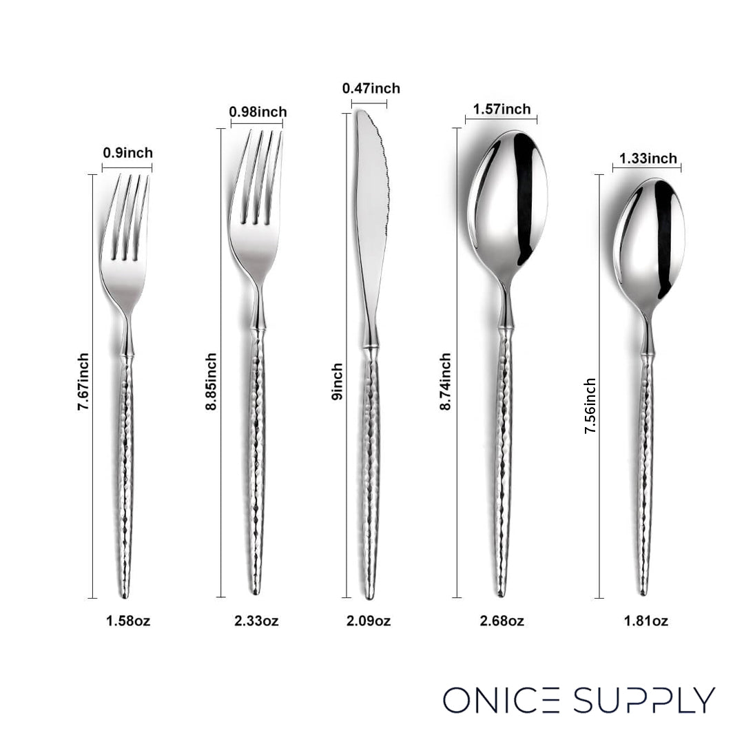 Sparkling Hammered Glossy Silver Flatware Set