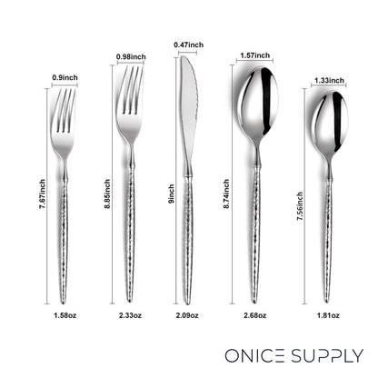 Sparkling Hammered Glossy Silver Flatware Set