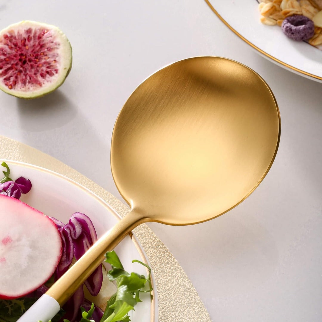 Salad Serving Matte White Gold Utensils Set
