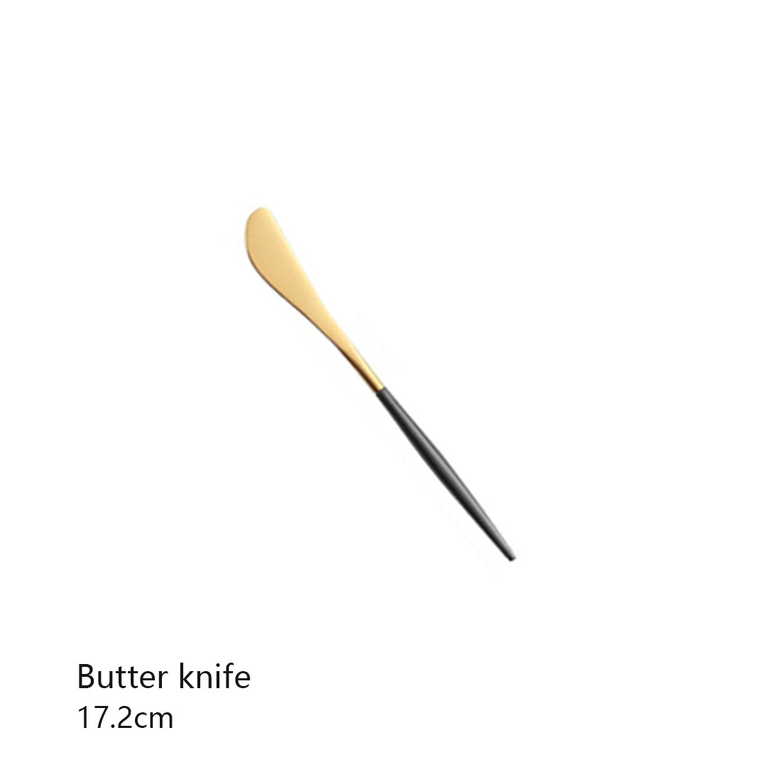 Minimalist Matte Black Gold Flatware Set