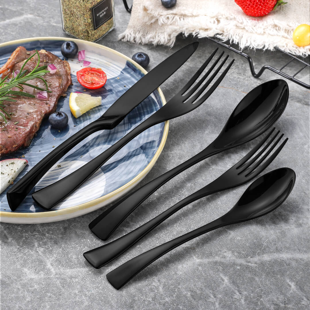 Modern Glossy Black Flatware Set