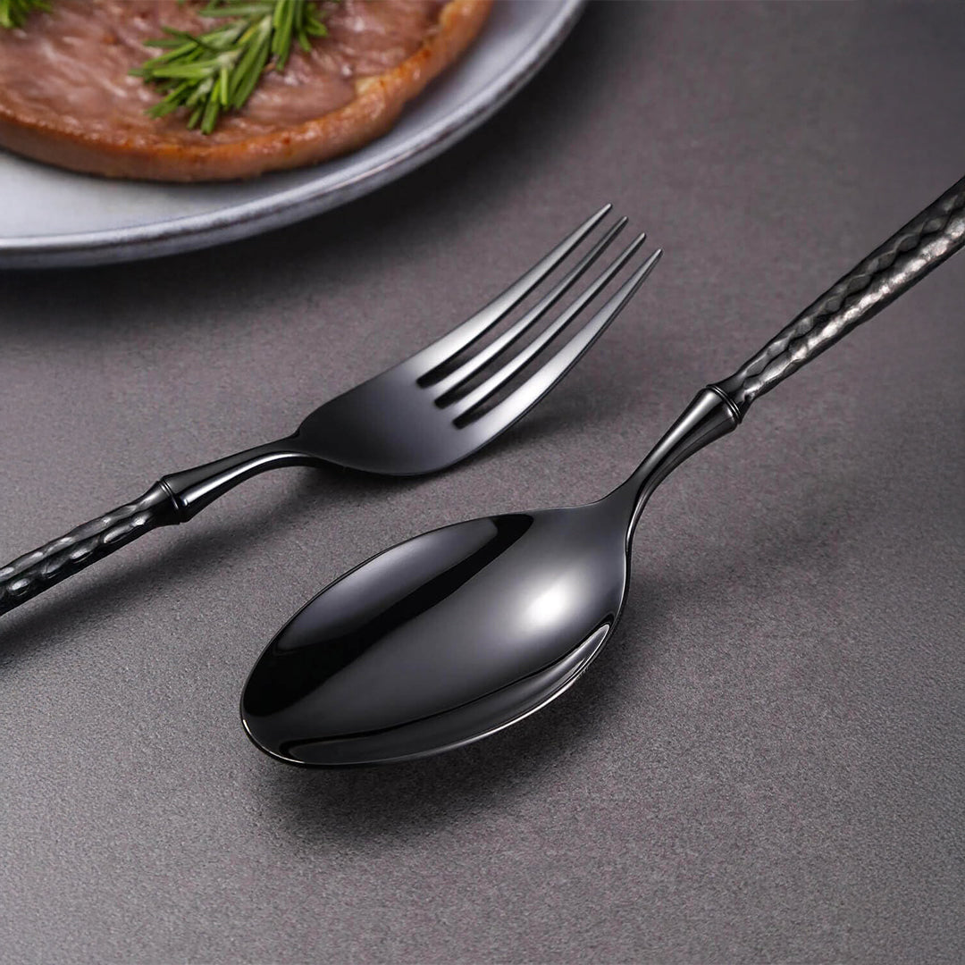 Sparkling Hammered Glossy Black Flatware Set