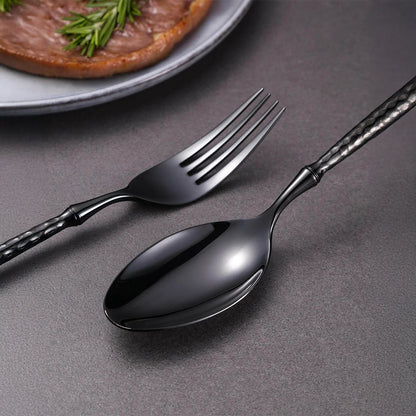 Sparkling Hammered Glossy Black Flatware Set