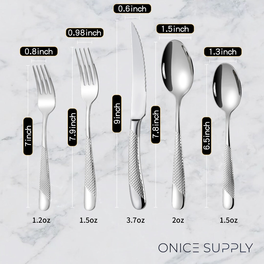 Astal Hammered Glossy Silver Flatware Set