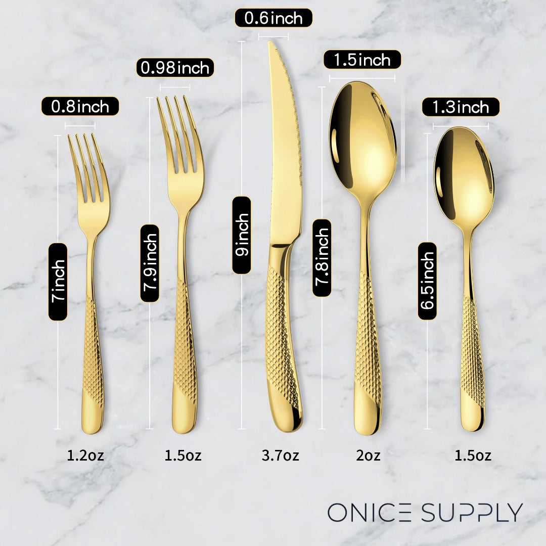 Astal Hammered Glossy Gold Flatware Set