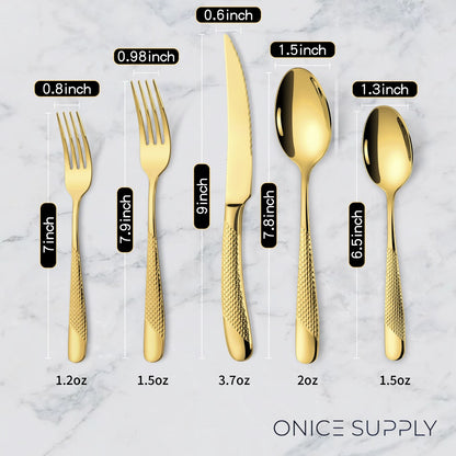 Astal Hammered Glossy Gold Flatware Set