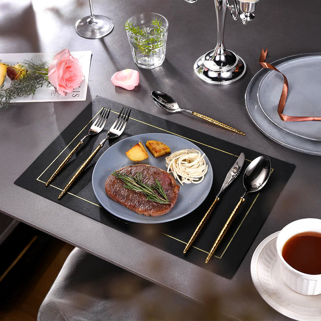 Sparkling Hammered Glossy Silver Gold Flatware Set