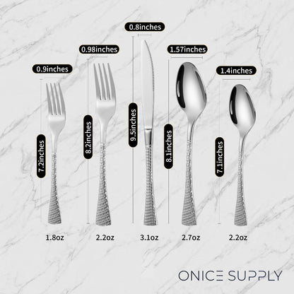 Hammered Glossy Silver Flatware Set