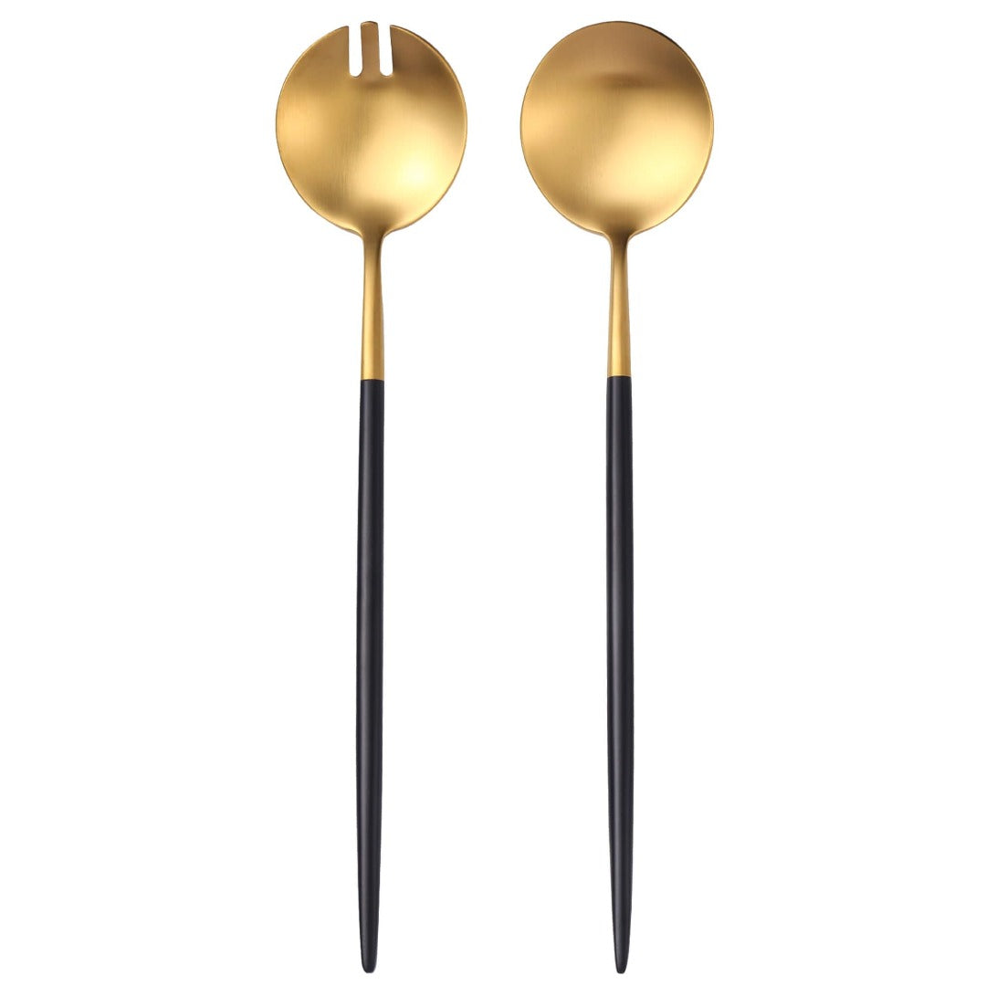 Salad Serving Matte Black Gold Utensils Set