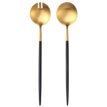 Salad Serving Matte Black Gold Utensils Set