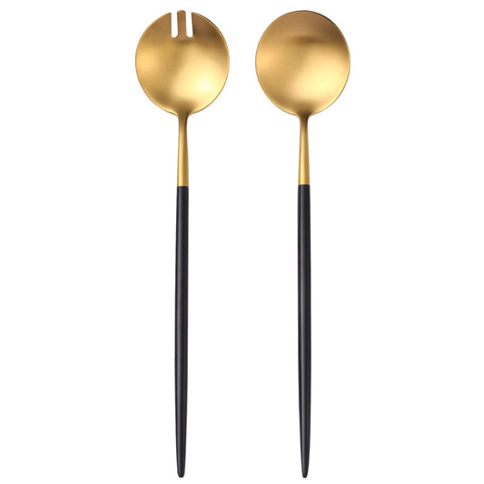Salad Serving Matte Black Gold Utensils Set