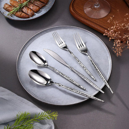 Sparkling Hammered Glossy Silver Flatware Set