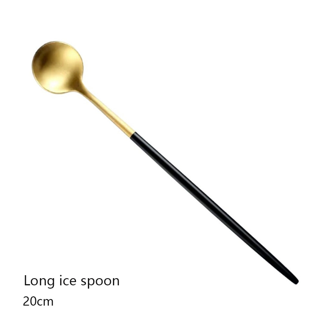 Minimalist Matte Black Gold Flatware Set