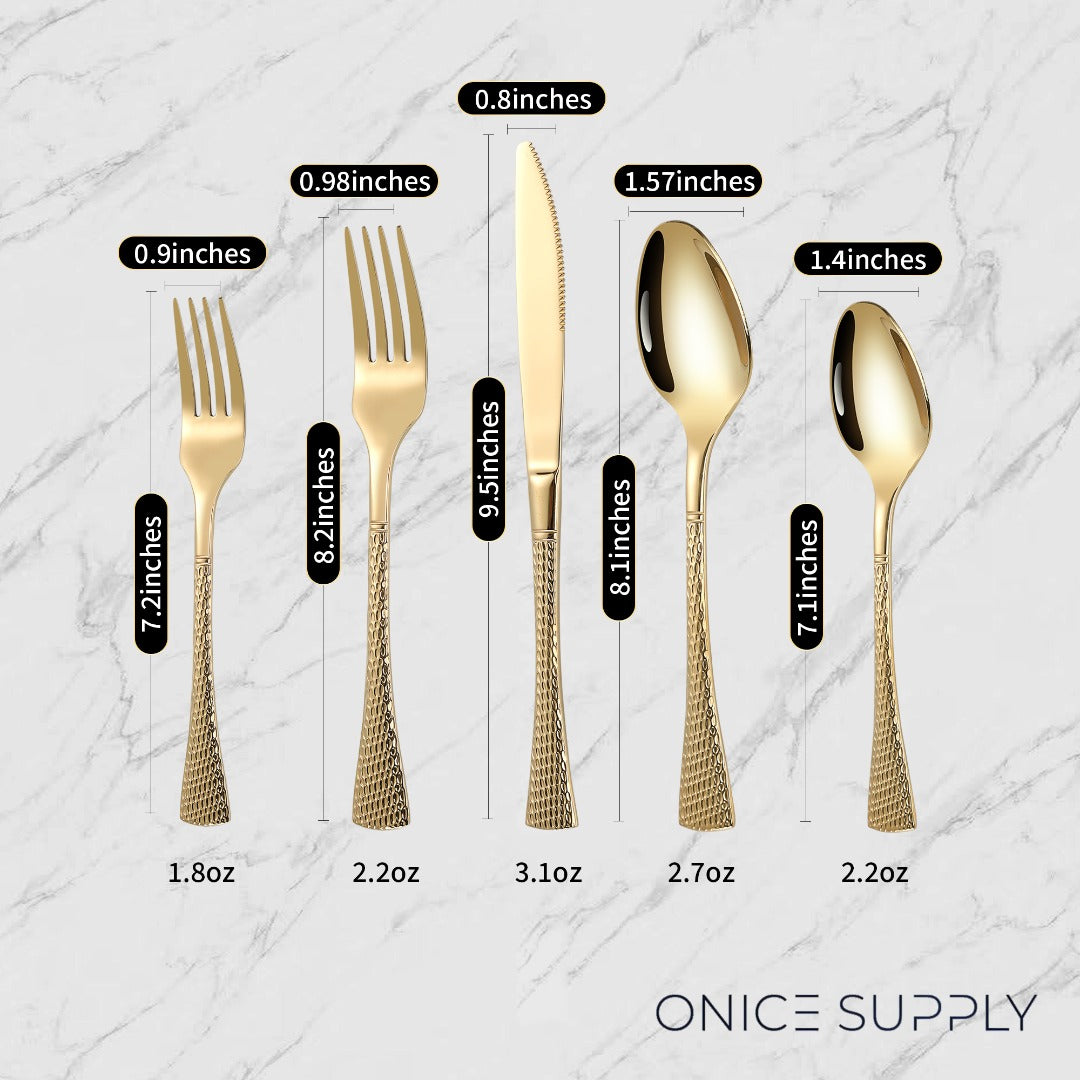 Hammered Glossy Gold Flatware Set