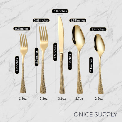 Hammered Glossy Gold Flatware Set