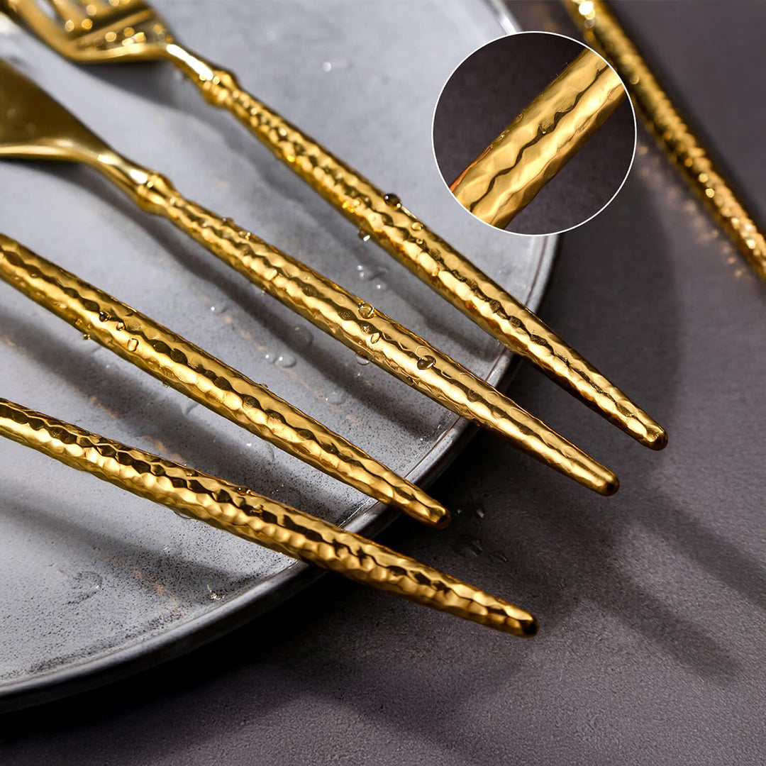 Sparkling Hammered Glossy Gold Flatware Set