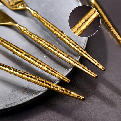 Sparkling Hammered Glossy Gold Flatware Set
