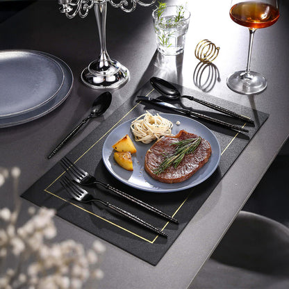 Sparkling Hammered Glossy Black Flatware Set