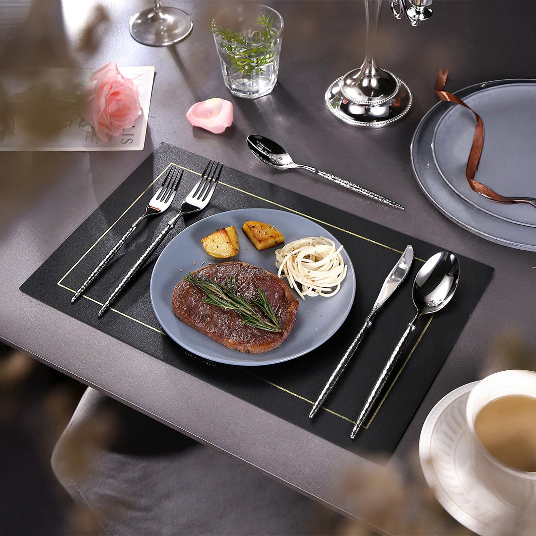 Sparkling Hammered Glossy Silver Flatware Set