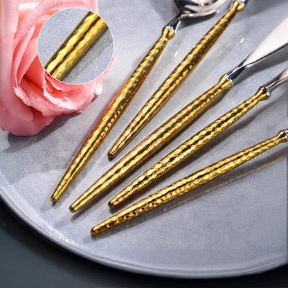 Sparkling Hammered Glossy Silver Gold Flatware Set