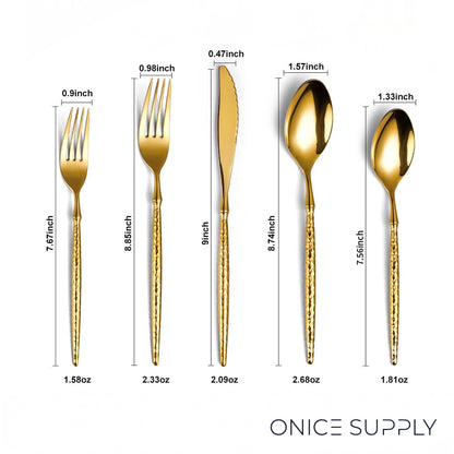 Sparkling Hammered Glossy Gold Flatware Set