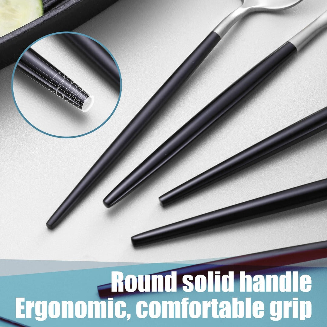 Minimalist Matte Black Silver Flatware Set